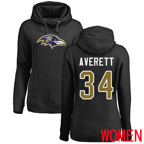 Baltimore Ravens Black Women Anthony Averett Name and Number Logo NFL Football #34 Pullover Hoodie Sweatshirt->women nfl jersey->Women Jersey